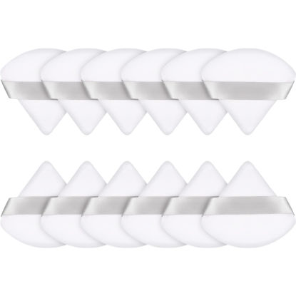 Picture of Maitys 12 Pieces Powder Puff Triangle Face Makeup Cosmetic for Loose Powder Soft Body Washable Reusable Foundation Sponge Mineral Wet Dry Makeup Tool(White, Small)