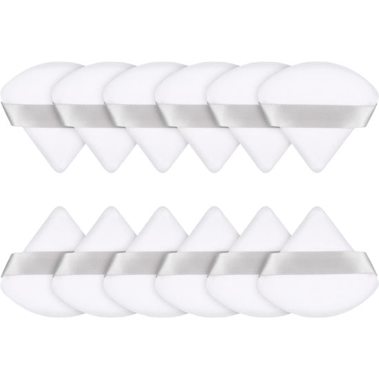 Picture of Maitys 12 Pieces Powder Puff Triangle Face Makeup Cosmetic for Loose Powder Soft Body Washable Reusable Foundation Sponge Mineral Wet Dry Makeup Tool(White, Small)