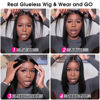 Picture of Flady Put on and Go Glueless Wigs Human Hair Pre Plucked Pre Cut Lace 12 inch Bob Wig Human Hair 13X4 HD Straight Lace Front Wigs Human Hair 150% Density Glueless Frontal Bob Wigs For Black Women