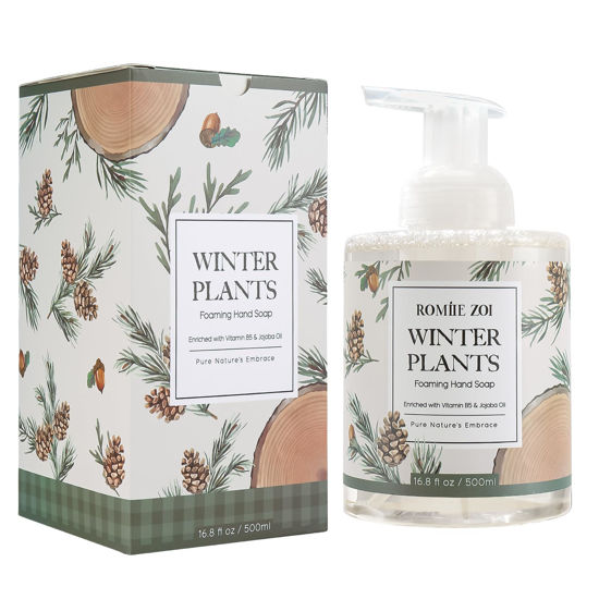 Picture of ROMIIE ZOI Christmas Foaming Hand Soap with Gift Box- Winter Plants, Infused with Winter Pine Scent - 500ml/ 16.8oz