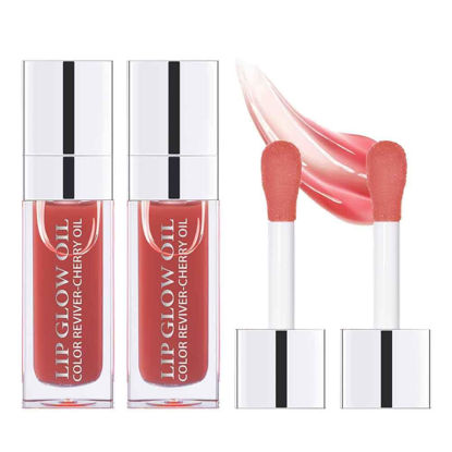 Picture of Hydrating Lip Glow Oil, Plumping Lip Oil, Tinted Lip Balm Lip Care, Transparent Toot Lip Oil, Moisturizing Lip Gloss, Non-Sticky Long Lasting Lip Oil Gloss, Lip Plumper Gloss (2PCS Rosewood)