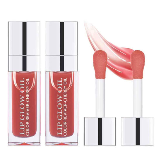 Picture of Hydrating Lip Glow Oil, Plumping Lip Oil, Tinted Lip Balm Lip Care, Transparent Toot Lip Oil, Moisturizing Lip Gloss, Non-Sticky Long Lasting Lip Oil Gloss, Lip Plumper Gloss (2PCS Rosewood)