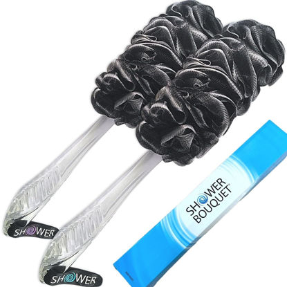 Picture of SHOWER BOUQUET Loofah-Charcoal Back-Scrubber 2-Pack // Long-Handle Bath-Sponge Brush/Extra Large Soft Mesh Loofa-Lufa-Loufa for Men & Women - Exfoliate with Full Pure Cleanse in Bathing Accessories
