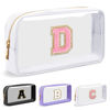 Picture of UIXIZQ Personalized Initial Letter Clear Makeup Bag,Preppy Small Nylon&PVC Cosmetic Zipper Bag with Chenille Letter,Travel Skincare Toiletry Bag,Monogram Pencil Case Pouch Gift for Teen Girls Women,D