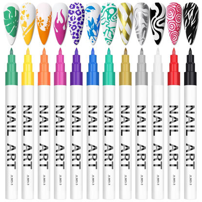 Picture of 12 Color 3D Nail Art Pens Set, Kalolary Nail Polish Pens Nail Point Graffiti Dotting Pen Drawing Painting Liner Brush for DIY Nail Art Beauty Adorn Manicure Tools(A)