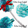 Picture of SHOWER BOUQUET 2-Sided-Loofah-Back-Scrubber & Bath-Sponge Set // 1-Long-Handle-Back-Brush Plus 2-Extra-Large 75g Soft Mesh Poufs, Men & Women - Exfoliate with Full Pure Cleanse in Bathing Accessories