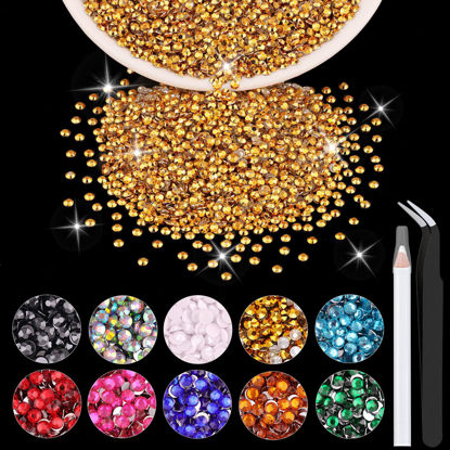 Picture of 5000PCS 2mm Resin Rhinestones in Bulk (Gold), Bedazzling Flatback Crystals for Crafts DIY Nail Decoration, Gems Charms for Tumbler Shoes Clothing Fabric with Pickup Pen and Tweezers