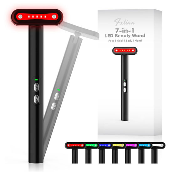 Picture of Fxtiaa Led-Light-Therapy, 7 Color Face Skincare Wand with Facial Massager LED Face Skin Rejuvenation for Face & Neck & Eye Skincare Equipment Red Light Wand