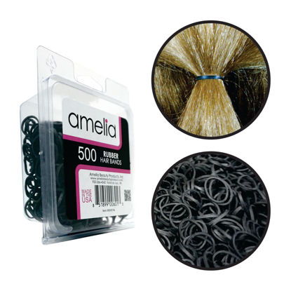 Picture of Amelia Beauty | 500 Count 1/2" Rubber Bands | Premium US Made Rubber Hair Ties | Ideal for Ponytails, Braids & Beards | Strong All Day Hold | Convenient Re-closable Container | Black