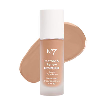 Picture of No7 Restore & Renew Multi Action Serum Foundation - Warm Beige - Liquid Foundation Makeup with Vitamin C, Vitamin E & Collagen for Face - Beauty Skin Serum Formula with Medium Coverage (30ml)