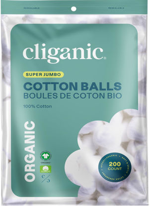 Picture of Cliganic Organic Super Jumbo Cotton Balls (200 Count) - Hypoallergenic, Absorbent, Large Size, 100% Pure (Packaging May Vary)