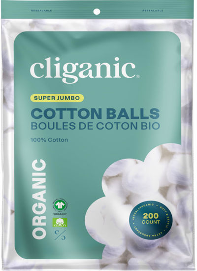 Picture of Cliganic Organic Super Jumbo Cotton Balls (200 Count) - Hypoallergenic, Absorbent, Large Size, 100% Pure (Packaging May Vary)