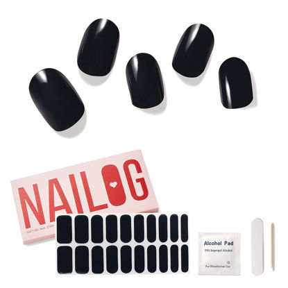 Picture of NAILOG Semi Cured Nail Strips (20 Extra Long Gel Nail Strips) │ Glossy & Long Lasting Nail Polish Stickers with Soft Gel Finishing │Noir
