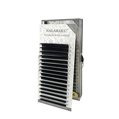 Picture of NAGARAKU Eyelash Extensions Individual Lashes 0.20mm B curl 7-15mm Mix Tray Classic Matte Black Natural Faux Mink 16 rows