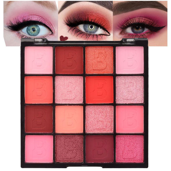 Picture of evpct 16 Colors Glitter Shimmer Matte Pink Red Blush Orange Peach Eyeshadow Makeup Palette Pallet Waterproof Highly Pigmented Smokey Pressed Sparkly Shiny Eye Shadow paletas de sombras para de ojos