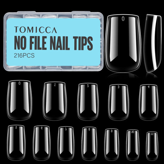 Picture of TOMICCA Fake Clear Nails, Short Square False Nail Tips, 216Pcs Nail Extension Tips for DIY Salon Gift