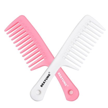 Picture of BEAYUNG 2 PCS Large Wide Tooth Comb, Shower Combs for Women, Curly Hair Brush, Detangling Comb, Hair Styling Comb, Hairdressing Tool (1Pink,1White)