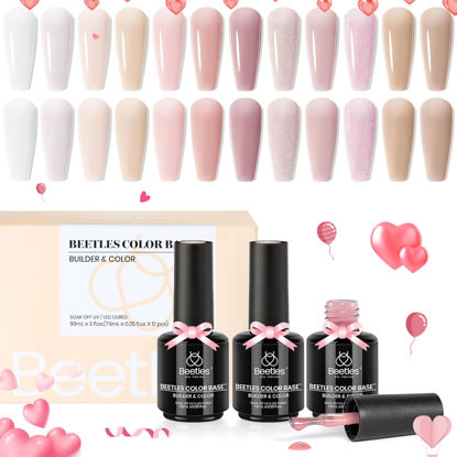 Picture of Beetles Builder Gel Nail Polish 12 Color Rubber Base Gel Polish 3 in 1 Nude Porcelain Doll Pink Base Nail Polish Strengthener Soak Off U V Nail Art DIY Valentine's Day Gift for Women