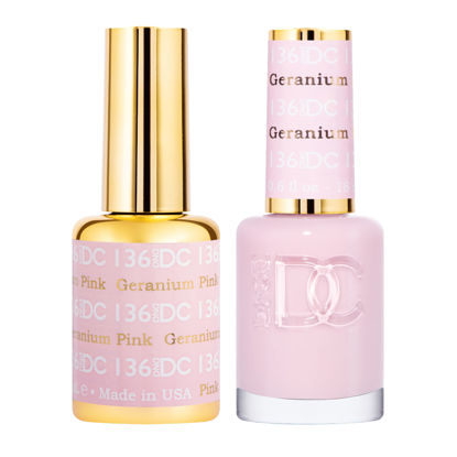 Picture of DND DC Gel Polish Set, Pink Collection, UV/LED Gel Polish and Air Dry Nail Lacquer, Matching Chip-Free Polish Duo, 136 Geranium Pink, 0.5 Fl Oz