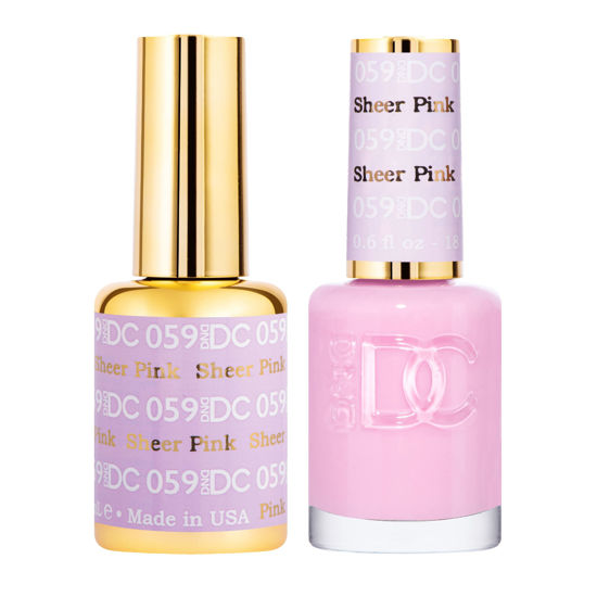 Picture of DND DC Gel Polish Set, Pink Collection, UV/LED Gel Polish and Air Dry Nail Lacquer, Matching Chip-Free Polish Duo, 059 Sheer Pink, 0.5 Fl Oz