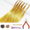 Picture of Hair Tinsel Kit with Tools and Instruction Easy to Use 1000 Strands 47 Inches Glitter Tinsel Hair Extensions for Women and Girls, Sparkling Shinny Fairy Hair Accessories for Christmas New Year Halloween Cosplay Party (Gold)