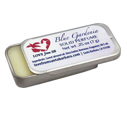 Picture of Compact Personal Blue Gardenia Solid Perfume | Luxurious Artisan Spa Gift for Her | Escape to the Islands | Convenient, purse or travel bag size | Gardenia Perfume