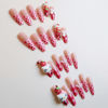 Picture of French Tips Press on Nails Long Coffin Fake Nails with Charms Strawberry Nail Charms Stick on Nails French Full Cover False Nails for Women and Girls 24Pcs French Press on Nails Strawberry Fake Nails