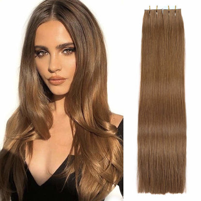 Picture of Lacer Tape In Real Human Hair Extensions, Semi-permanent Remy Human Hair for Women, 20 Pieces 50 Grams, #10 Gold Brown, 16 Inch