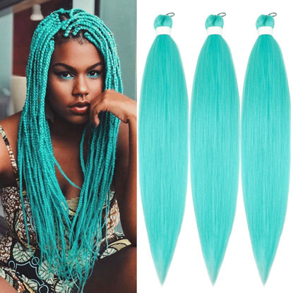Picture of UPruyo Prestretched Pre Stretched Neon Mint Green Braiding Hair Extensions for Braids Kanekalon Weave Colored Braiding Hair Pre Stretched Fake Hair for Braiding (26 In 3 Packs)