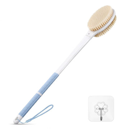 Picture of Back Scrubber Body Shower Brush: 20.5‘’ Extra Long Anti Slip Handle Bath Brush with Stiff and Soft Bristles - Showering Exfoliator for Women, Men, Elderly (Blue)