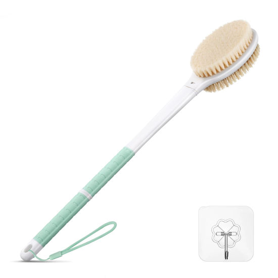 Picture of Back Scrubber Body Shower Brush: Anti Slip Long Handle Bath Brush with Stiff and Soft Bristles - Showering Exfoliator for Women, Men, Elderly (Mint Green)
