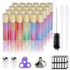 Picture of PrettyCare Roller Bottles For Oils 10 ml (Multicolor Glass, 24 Pack, 2 Extra Stainless Steel Balls, 2 droppers, 1 small brush, 24 Labels, 1 Opener, 1 Funnels Essential Oil Roller Bottles