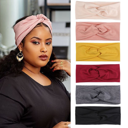 Picture of Kachanaa 6 Pack Women's Turban Headbands for Women Boho Wide Women's Hair Non Slip Twisted Cross Elastic Head Bands Headwraps Short Stretchy Thick Fashion Accessories