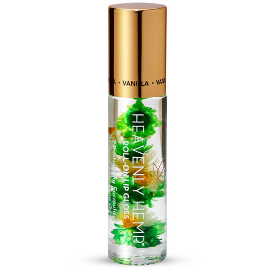 Picture of Blossom Scented Heavenly Hemp Therapeutic Roll on Lip Gloss, Infused with Real Flowers, Made in USA, 0.20 fl. oz./5.9ml, Vanilla Hemp