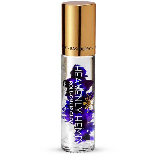 Picture of Blossom Scented Heavenly Hemp Therapeutic Roll on Lip Gloss, Infused with Real Flowers, Made in USA, 0.20 fl. oz./5.9ml, Raspberry Hemp