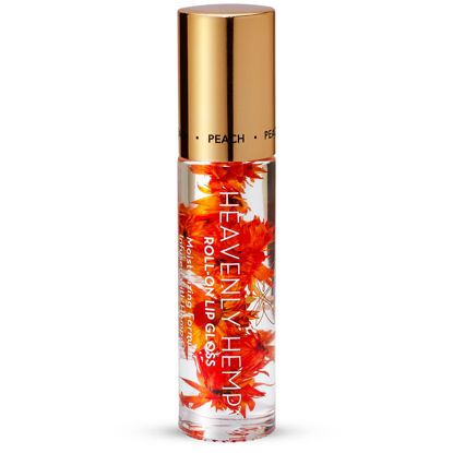 Picture of Blossom Scented Heavenly Hemp Therapeutic Roll on Lip Gloss, Infused with Real Flowers, Made in USA, 0.20 fl. oz./5.9ml, Peach Hemp
