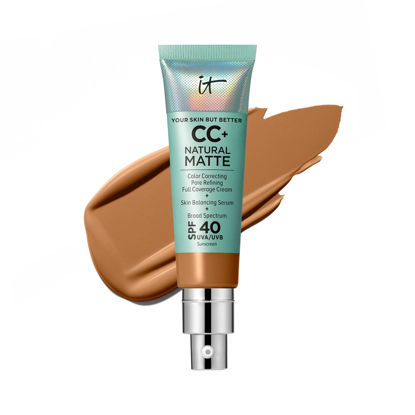 Picture of IT Cosmetics CC+ Cream Natural Matte Foundation with SPF 40 - Shine-Reducing & Long-Wear Full Coverage Foundation For Oily Skin - With Hyaluronic Acid - Non-Comedogenic, Rich Honey - 1.08 fl oz