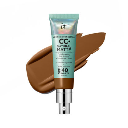 Picture of IT Cosmetics CC+ Cream Natural Matte Foundation with SPF 40 - Shine-Reducing & Long-Wear Full Coverage Foundation For Oily Skin - With Hyaluronic Acid - Non-Comedogenic, Deep Honey - 1.08 fl oz