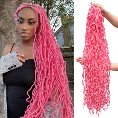 Picture of 36 Inch 1 Pack Soft Locs Crochet Hair Color Pink Whole Strand No Extended Long New Faux Locs Pre-looped Super Lightweight Synthetic Hair Braids For Black Women (36inch, 1pack, Pink)