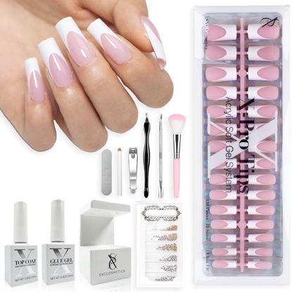 Picture of SXC Cosmetics French Tip Press On Nails Pink Series, Medium Square X-Pro Tips Starter Kit