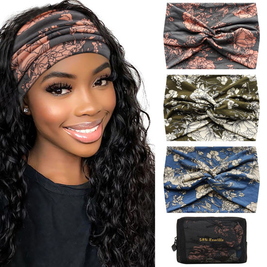 Picture of S&N Remille Wide Boho Headbands for Women Extra Large Turban Headband Hairband Hair Twisted Knot Accessories 3 Pack