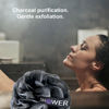 Picture of SHOWER BOUQUET Loofah-Charcoal Back-Scrubber & Bath-Sponge Set // 1 Long-Handle-Back-Brush Plus 2 Extra Large 75g Soft Mesh Loofa-Lufa-Loufa Puff Poufs, Men & Women - Exfoliate with Full Pure Cleanse