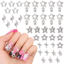 Picture of 40Pcs 7 Styles 3D Pentagram Nail Charms Set 1, Silver Shiny Luxury Star Gems, Crystal Diamond Jewels Studs with Rhinestones for Nail Design, Nail Art Decoration Set for Acrylic Nails