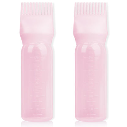 Picture of BLAAROOM Root Comb Applicator Bottle 6 Ounce, 2 Pack Hair Oil Applicator Bottle, Hair Dye Bottle Applicator Tools with Hair Oil Dispenser Root Comb Brush for Hair Oiling Applicator - Pink