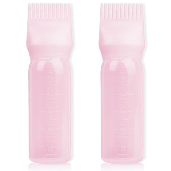 Picture of BLAAROOM Root Comb Applicator Bottle 6 Ounce, 2 Pack Hair Oil Applicator Bottle, Hair Dye Bottle Applicator Tools with Hair Oil Dispenser Root Comb Brush for Hair Oiling Applicator - Pink