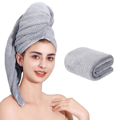 Picture of Laojbaba Microfiber Hair Towel Quick Dry Hair Towel Hair Drying Towels Suitable for All Kinds of Hair Ultra Absorbent Long and Thick Hair 24X48inch Grey (1pcs)