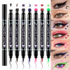 Picture of evpct 7Pcs Colored liquid Eye Liners Face Stamp Cosplay Gothic Makeup Set Kit for Beginners, Black Brown Purple Blue Red Pink Green Star Flowers Heart Moon Triangle Lightning Butterfly Stamps Eyeliner