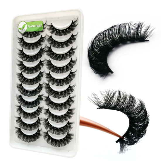 Picture of 3d Plant Fibre Russian Strip Lashes, D Curl Lash Strips, Natural False Lashes Mink, Wispy Fake Lashes, D Curl Strip Lashes, Natural Wispies Mink Eyelashes, Faux Mink Eyelashes Natural Look(SDC14)