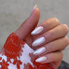 Picture of Translucent Pearl White Chrome Press on Nails Medium Long Almond, KQueenest Ice Iridescent Stiletto Fake Acrylic Nails With Holographic Mirror Effect, Cute Glue on Nails False Nails Press ons in24PCS