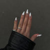 Picture of White Sliver Chrome Press on Nails Medium Almond, KQueenest Mirror Metal Stiletto Fake Acrylic Nails with Bling Design, Reusable Glue on Nails for Daily Party Wear, False Nails Press ons in24 PCS
